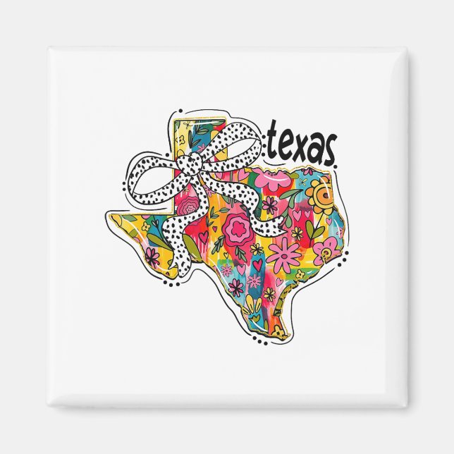 Imán Mapa Estatal De Girly Texas Coquette Floral Bow 4  (Frente)
