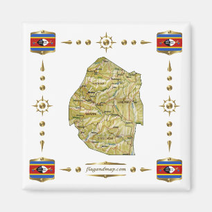 Imán Mapa Eswatini + Magnate de banderas
