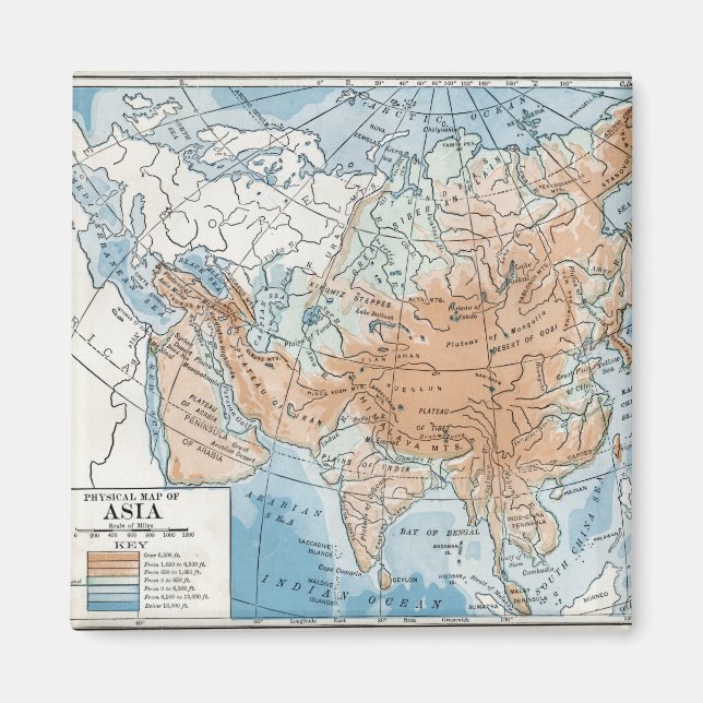 Imán Mapa físico de Asia (1916) (Frente)