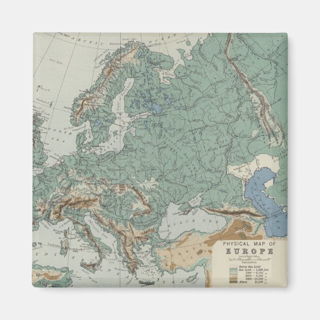 Imán Mapa físico de Europa (Frente)