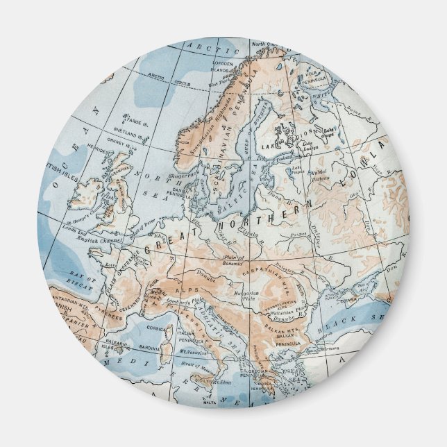 Imán Mapa físico de Europa (1916) (Frente)