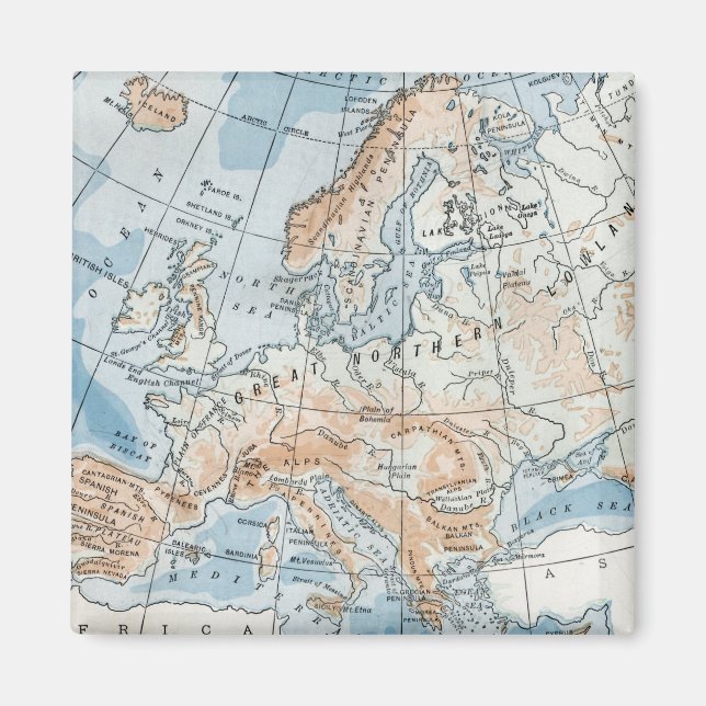 Imán Mapa físico de Europa (1916) (Frente)