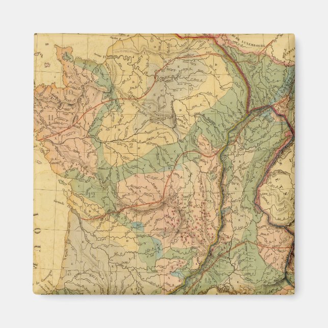 Imán Mapa físico y mineralógico de Francia (Frente)