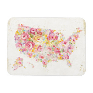Imán Mapa Floral De Estados Unidos