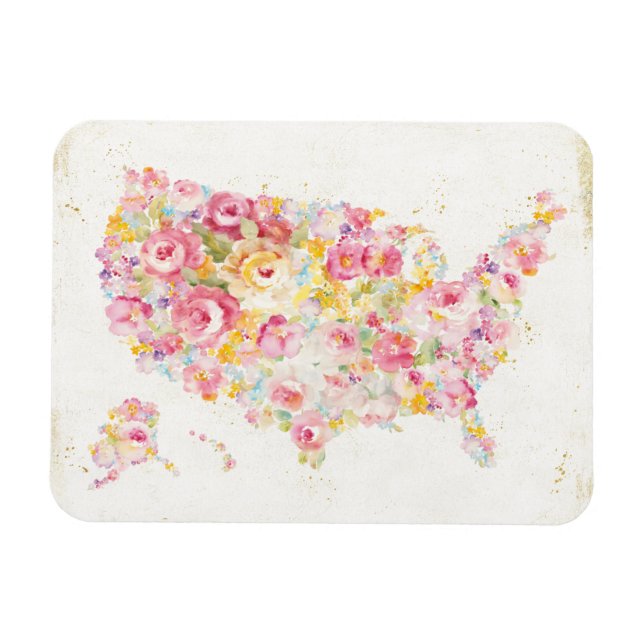 Imán Mapa Floral De Estados Unidos (Horizontal)