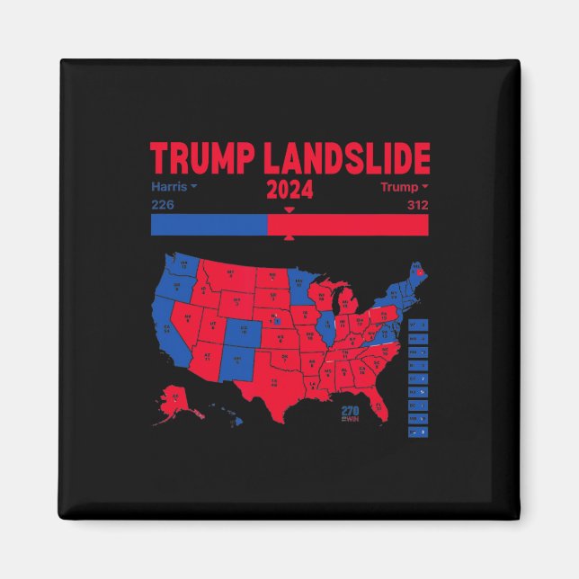 Imán Mapa ganador de Trump Landslide 2024 Mapa electora (Frente)
