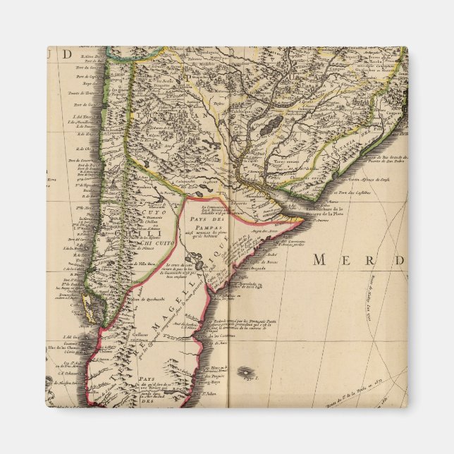 Imán Mapa grabado de Sudamérica (Frente)