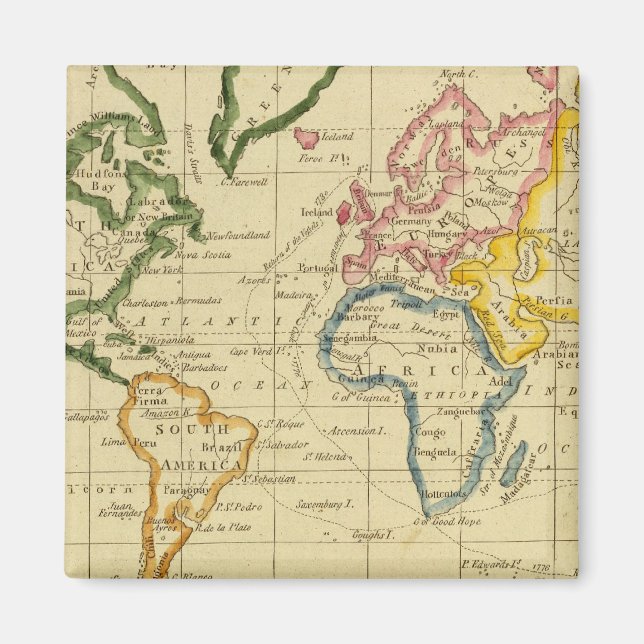 Imán Mapa grabado en el mundo (Frente)