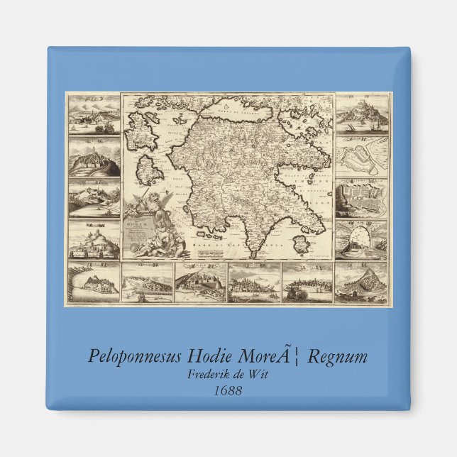 Imán Mapa griego-peloponeso griego de 1688 (Frente)