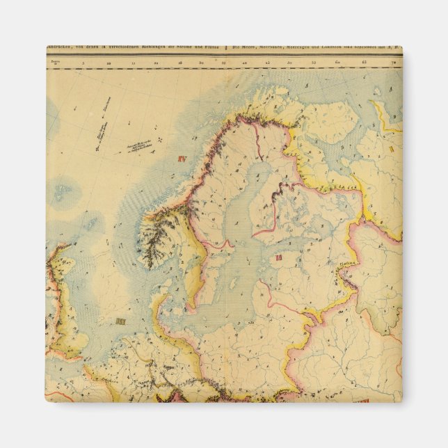 Imán Mapa hidrográfico de Europa (Frente)