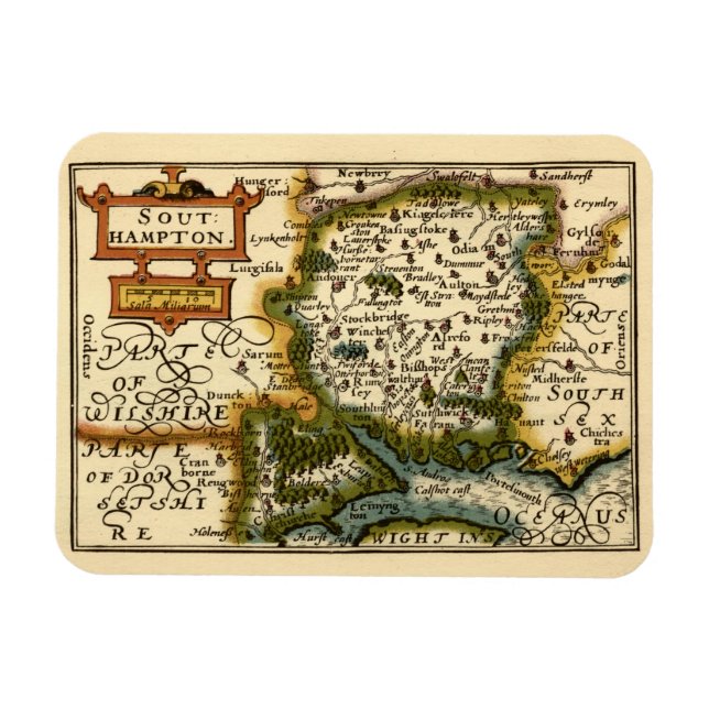 Imán Mapa histórico de Hampshire, Southampton County En (Horizontal)