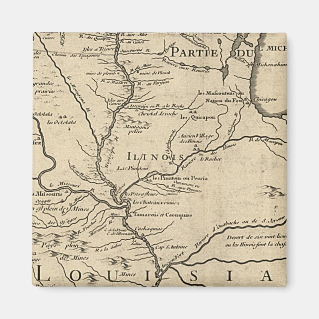 Imán Mapa histórico de Illinois de 1718 (Frente)