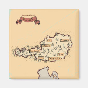 Imán Mapa ilustrado de Austria Vintage