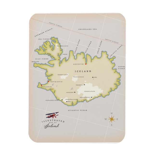 Imán Mapa ilustrado de Islandia (Vertical)