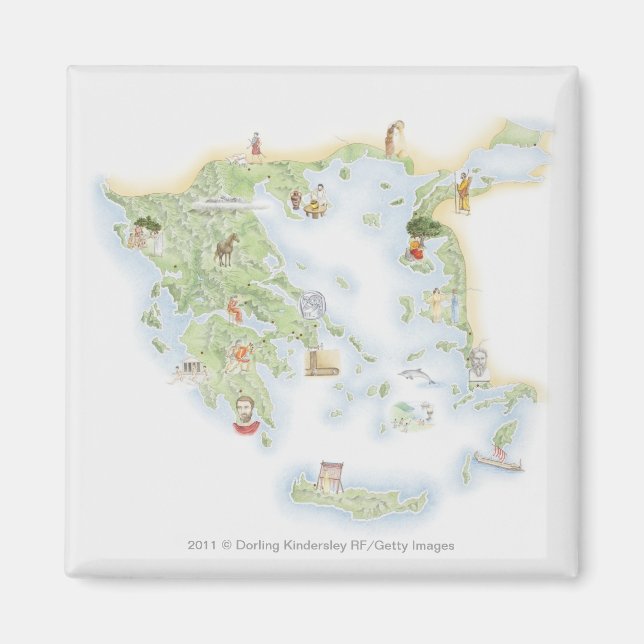 Imán Mapa ilustrado de la Antigua Grecia (Frente)