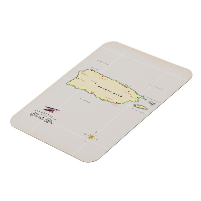 Imán Mapa ilustrado de la isla de Puerto Rico (Lado Izquierdo)