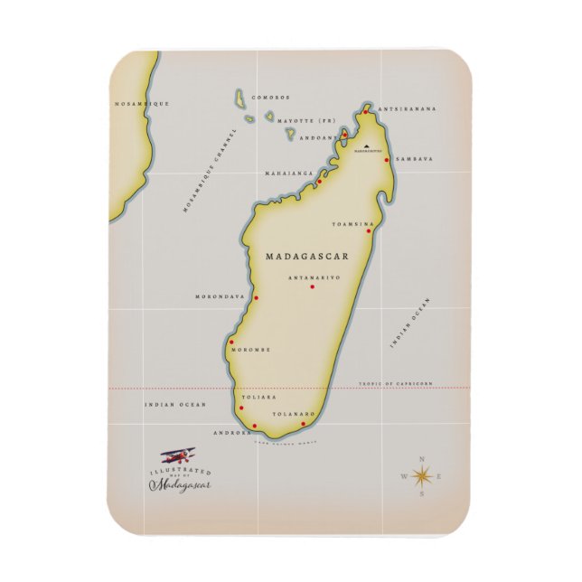 Imán Mapa ilustrado de Madagascar (Vertical)