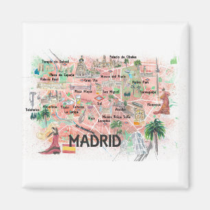 Imán Mapa ilustrado de Madrid España con las principale