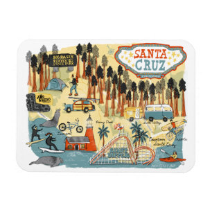 Imán Mapa ilustrado de Santa Cruz California