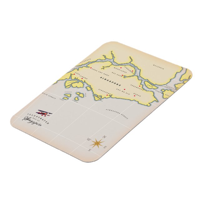 Imán Mapa ilustrado de Singapur (Lado Izquierdo)