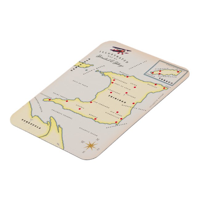 Imán Mapa ilustrado de Trinidad y Tobago (Lado Izquierdo)