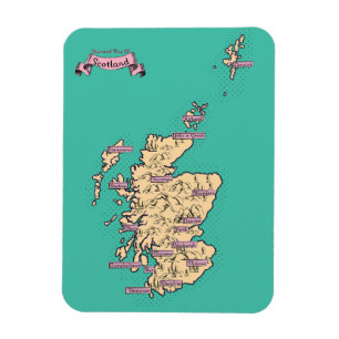 Imán Mapa ilustrado de viajes de Escocia (versión Verde
