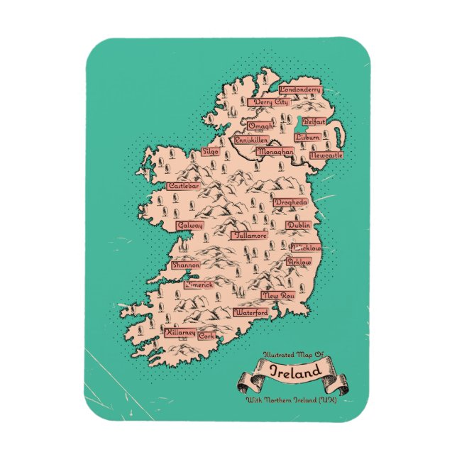 Imán Mapa ilustrado de viajes de Irlanda (Vertical)