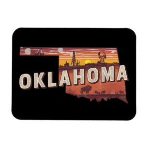 Imán Mapa ilustrado del estado de Oklahoma Vintage para