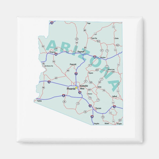 Imán Mapa Interestatal de Arizona (Frente)