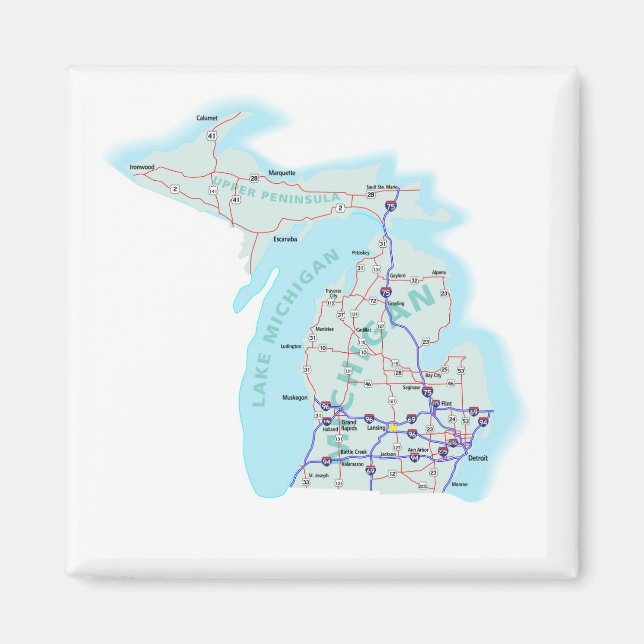Imán Mapa interestatal de Michigan (Frente)