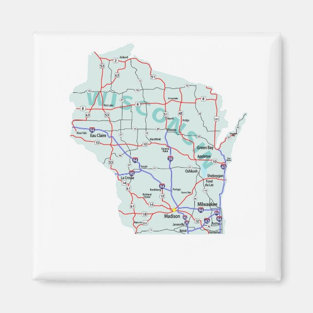 Imán Mapa Interestatal de Wisconsin (Frente)
