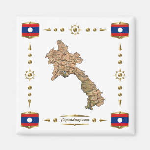 Imán Mapa Laos + Magnífico de banderas