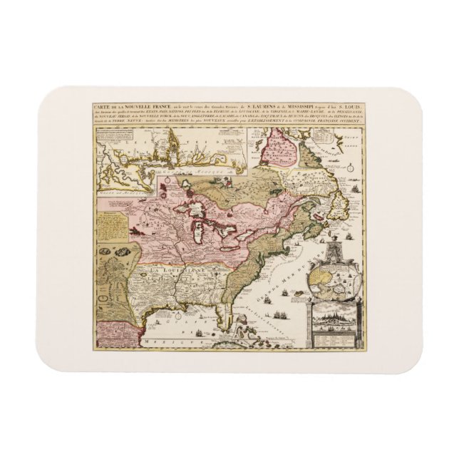Imán Mapa medieval francés de Quebec/Nueva Francia Amér (Horizontal)