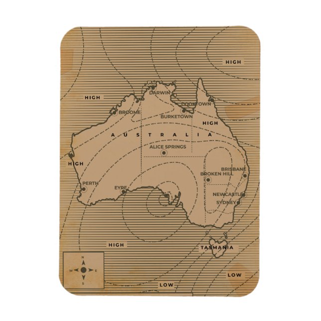 Imán Mapa meteorológico antiguo de Australia (Vertical)