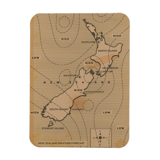 Imán Mapa meteorológico antiguo de Nueva Zelanda (Vertical)