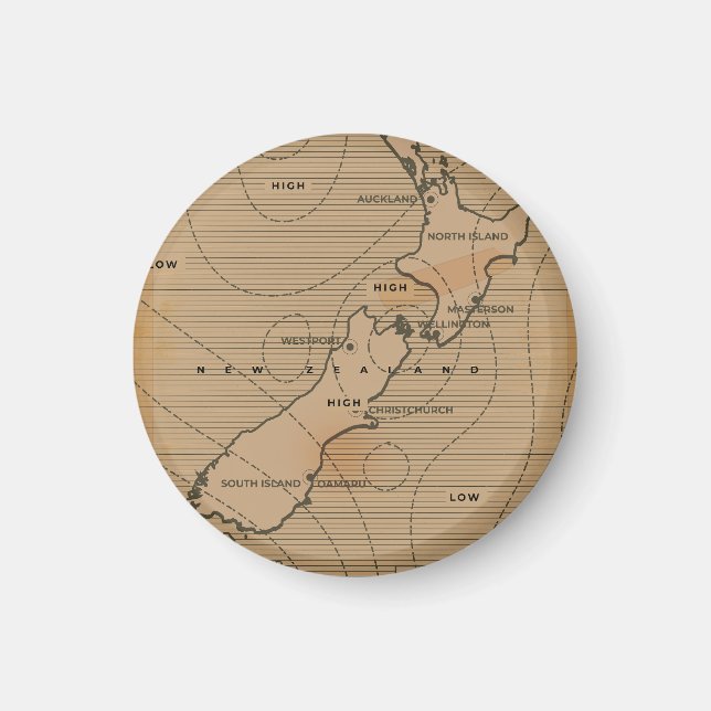 Imán Mapa meteorológico antiguo de Nueva Zelanda (Frente)