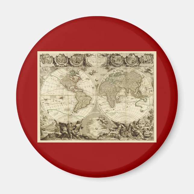 Imán Mapa Mundial de 1708 de Jean Baptiste Nolin (Frente)