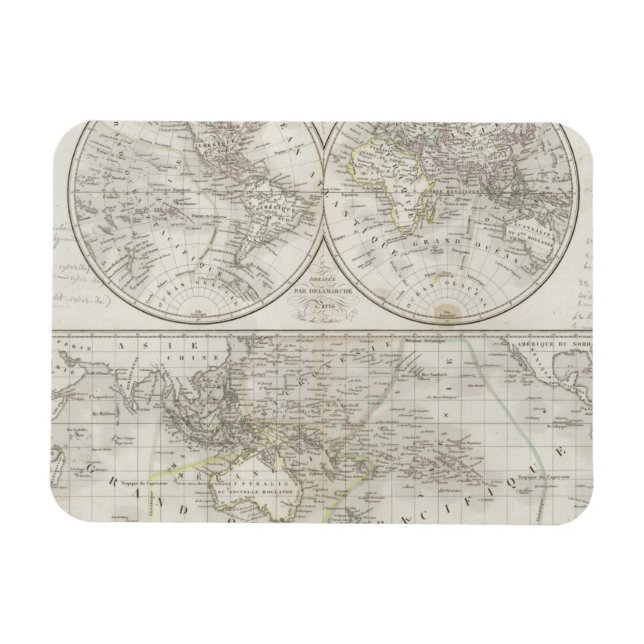 Imán Mapa mundial de dos hemisferios (Horizontal)
