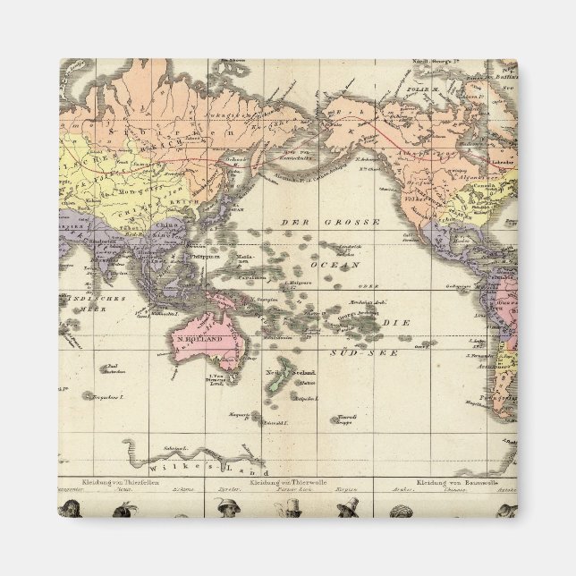Imán Mapa mundial de estilos de ropa (Frente)