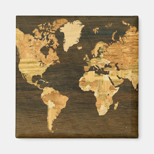 Imán Mapa mundial de madera (Frente)