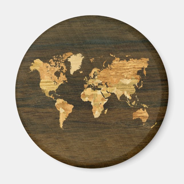 Imán Mapa mundial de madera (Frente)