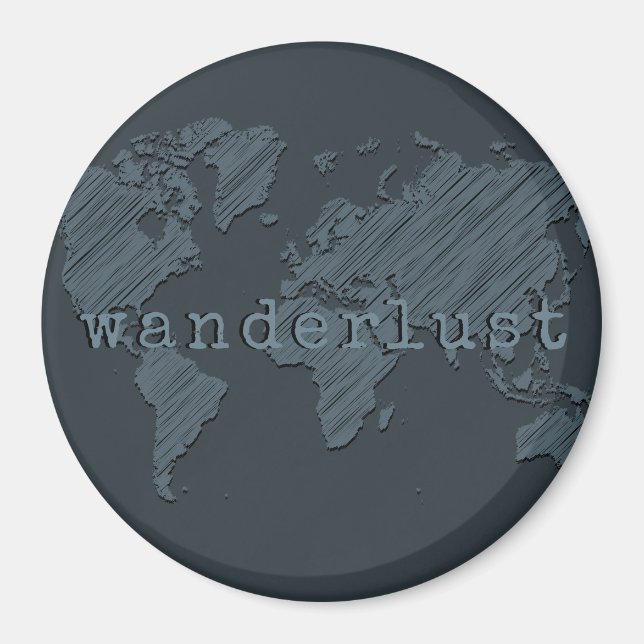 Imán Mapa mundial de Wanderlust | Gris Gunmetal (Frente)