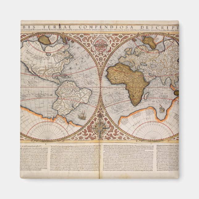 Imán Mapa Mundial del Hemisferio Doble, 1587 (Frente)
