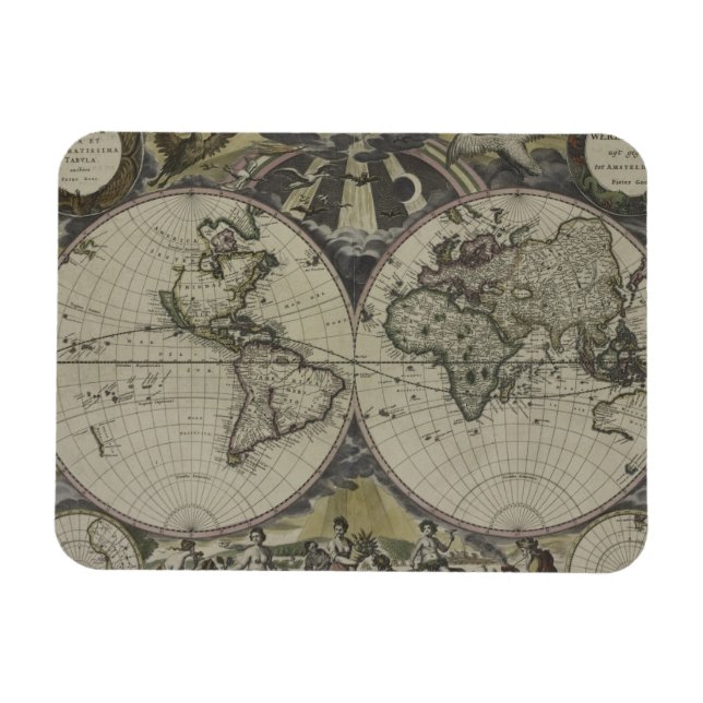 Imán Mapa Mundial del Hemisferio Doble | 1672 (Horizontal)