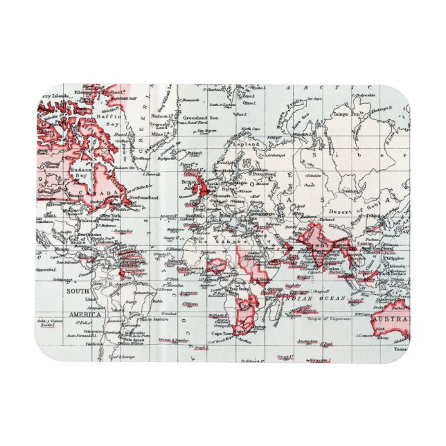 Imán Mapa mundial que muestra las posesiones británicas (Horizontal)