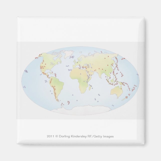 Imán Mapa mundial que muestra los lugares de actividad  (Frente)