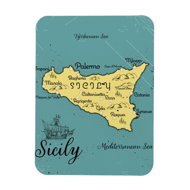 Imán Mapa Náutico de Sicilia Vintage (Vertical)