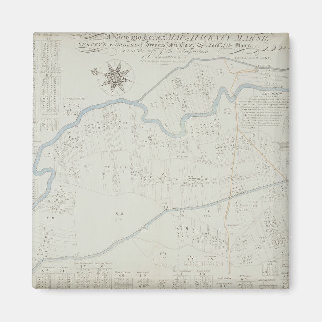 Imán Mapa nuevo y correcto de Hackney Marsh, 1745 (lima (Frente)