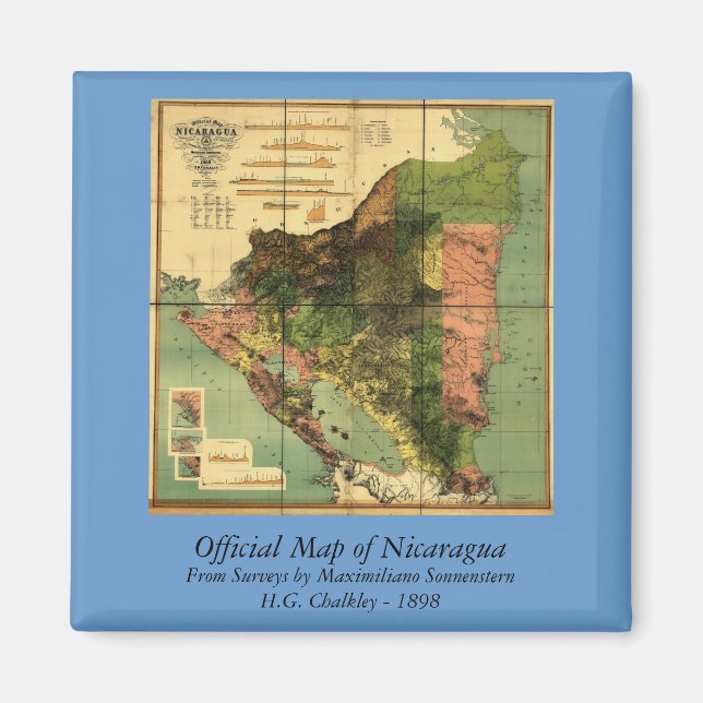 Imán Mapa Oficial de Nicaragua de 1898 (Frente)