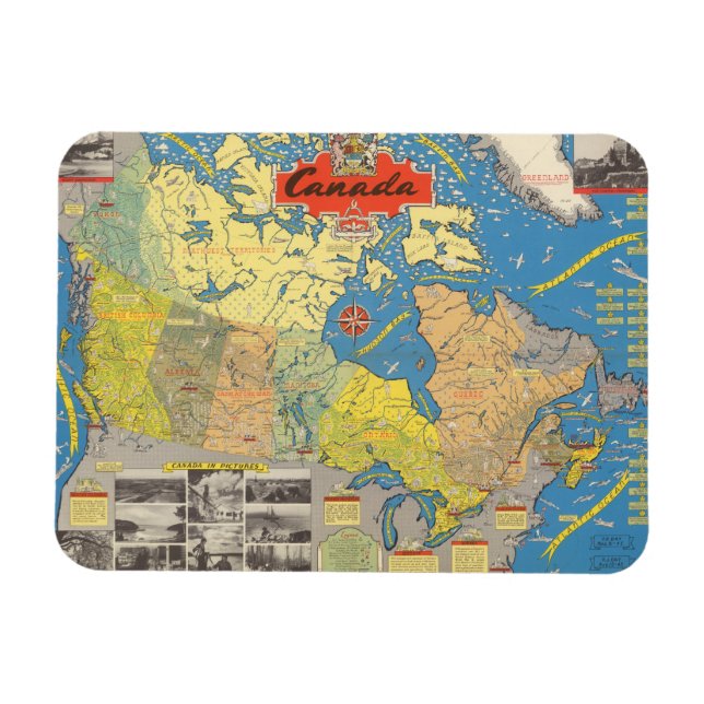 Imán Mapa pictórico de Canadá - Hitos (Horizontal)